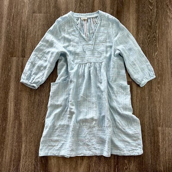 NWOT Poetry Blue Linen Blend Tunic Dress UK 20 US 16 Boho Cottagecore Pockets - Picture 8 of 13